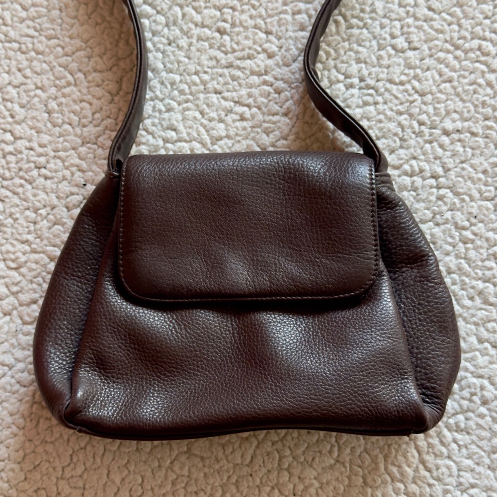 Vintage Partners Brown Genuine Leather Crossbody Bag 90s Minimalist